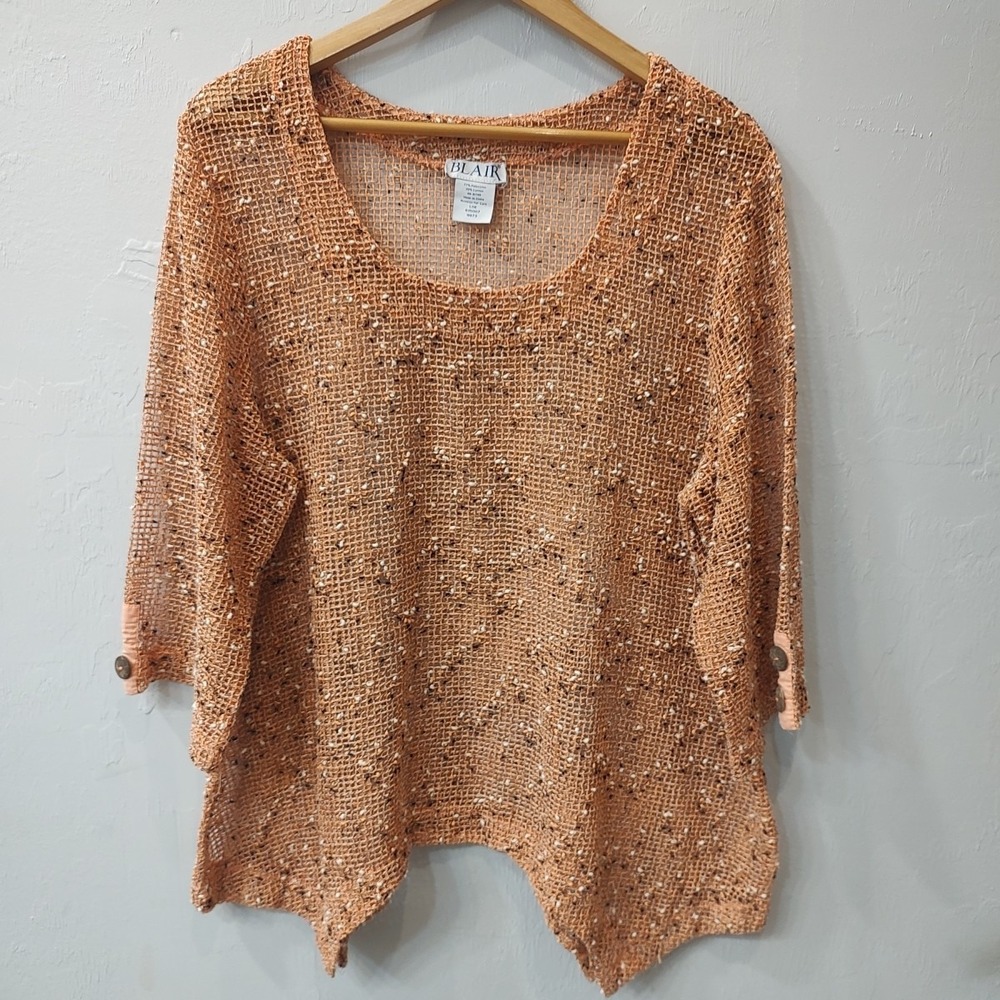 Blair Women's Large Burnt Orange Open Weave Knit Sweater Boho‎ Pullover Layering